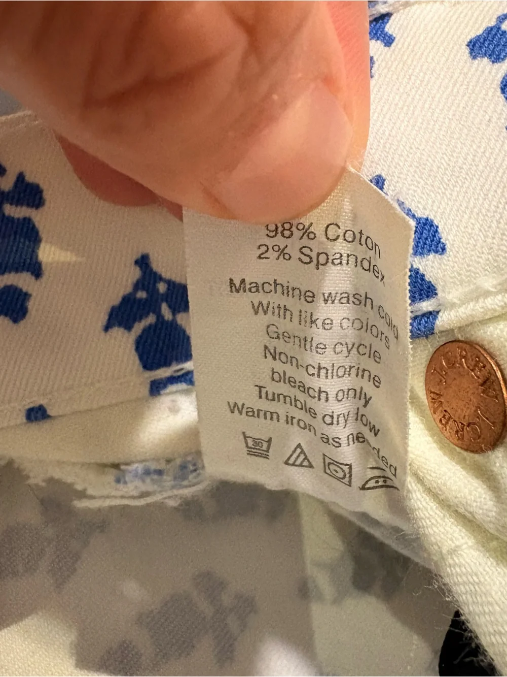 J. Crew White Skinny Jeans with Blue Floral Print